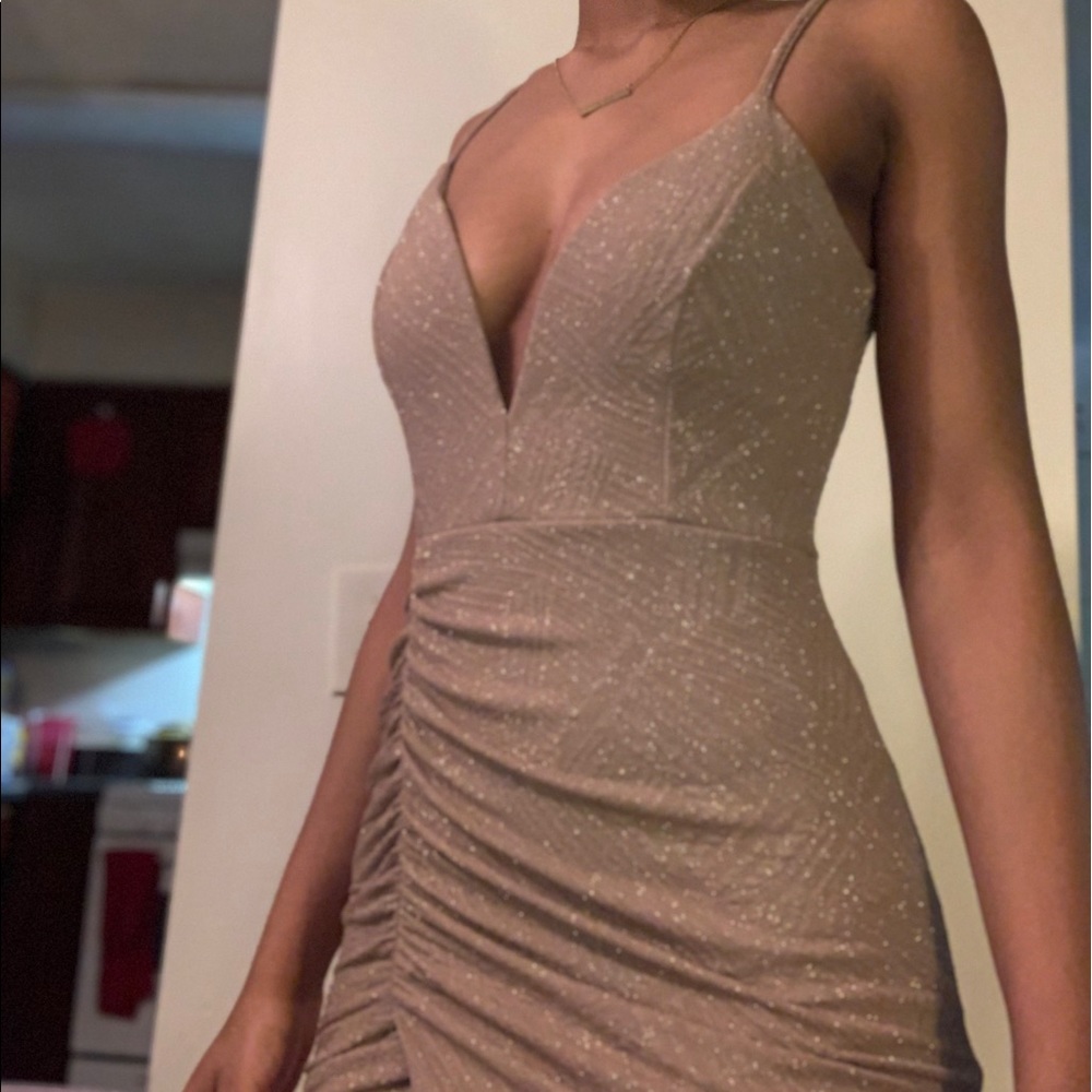 SPARKLY TAN MIDI DRESS. NEVER WORN